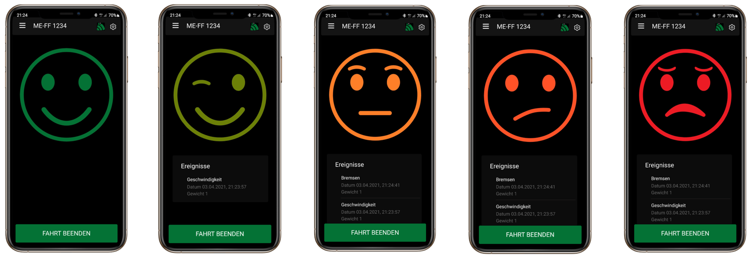 Esempio dei feedback visivi dall'app Fairfleet Eco-App